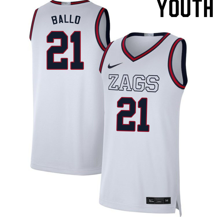 Youth #21 Oumar Ballo Gonzaga Bulldogs College Basketball Jerseys Sale-White - Click Image to Close